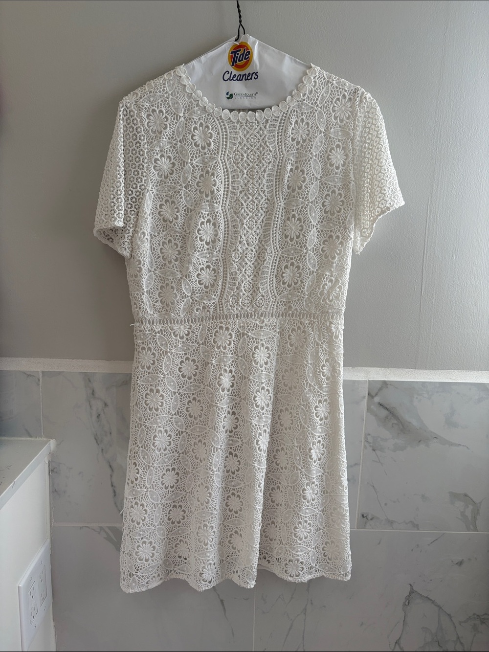 LOFT White Crochet Floral Short Sleeve Dress